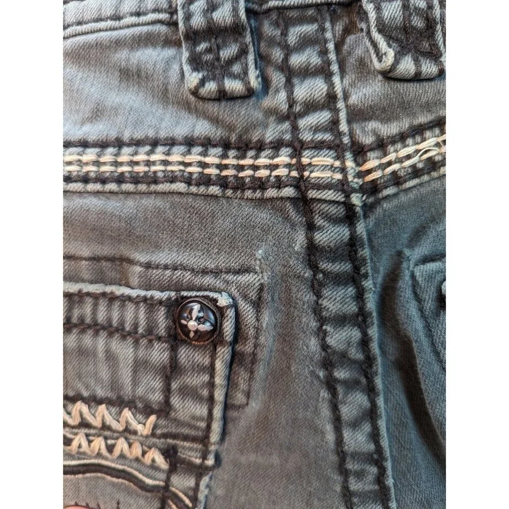Rock Revival Jeans Mens 33 Gray Denim Finn Slim Boot Distressed READ 34x29